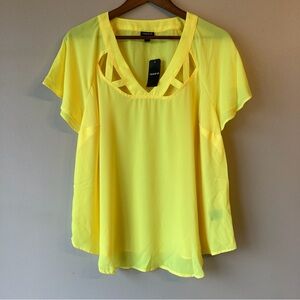 Torrid Georgette Cage Front Cutout V-Neck Flutter Sleeve Top Blouse Large